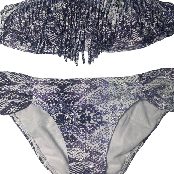 Ninety Six Degrees Metallic Fringe Purple Bandeau 2pc Bikini I Size Large - Picture 2 of 8